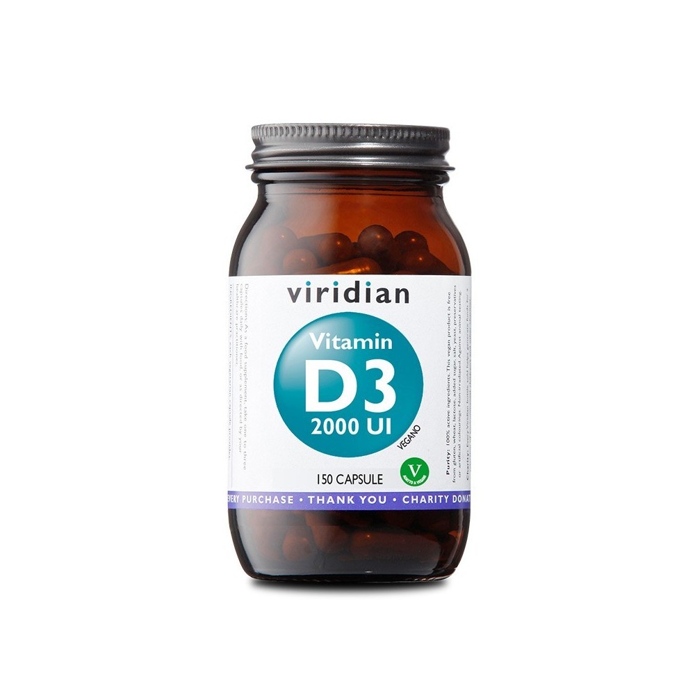 Supplément Vegan Viridian - Vitamine D3 2000 UI 150 Gélules