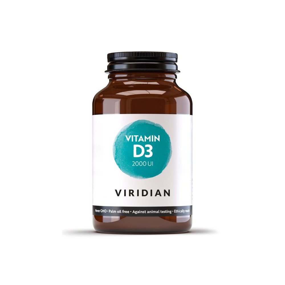 Veganes Vitamin-Nahrungsergänzungsmittel Viridian – Vitamin D3 2000 IE 60 Kapseln